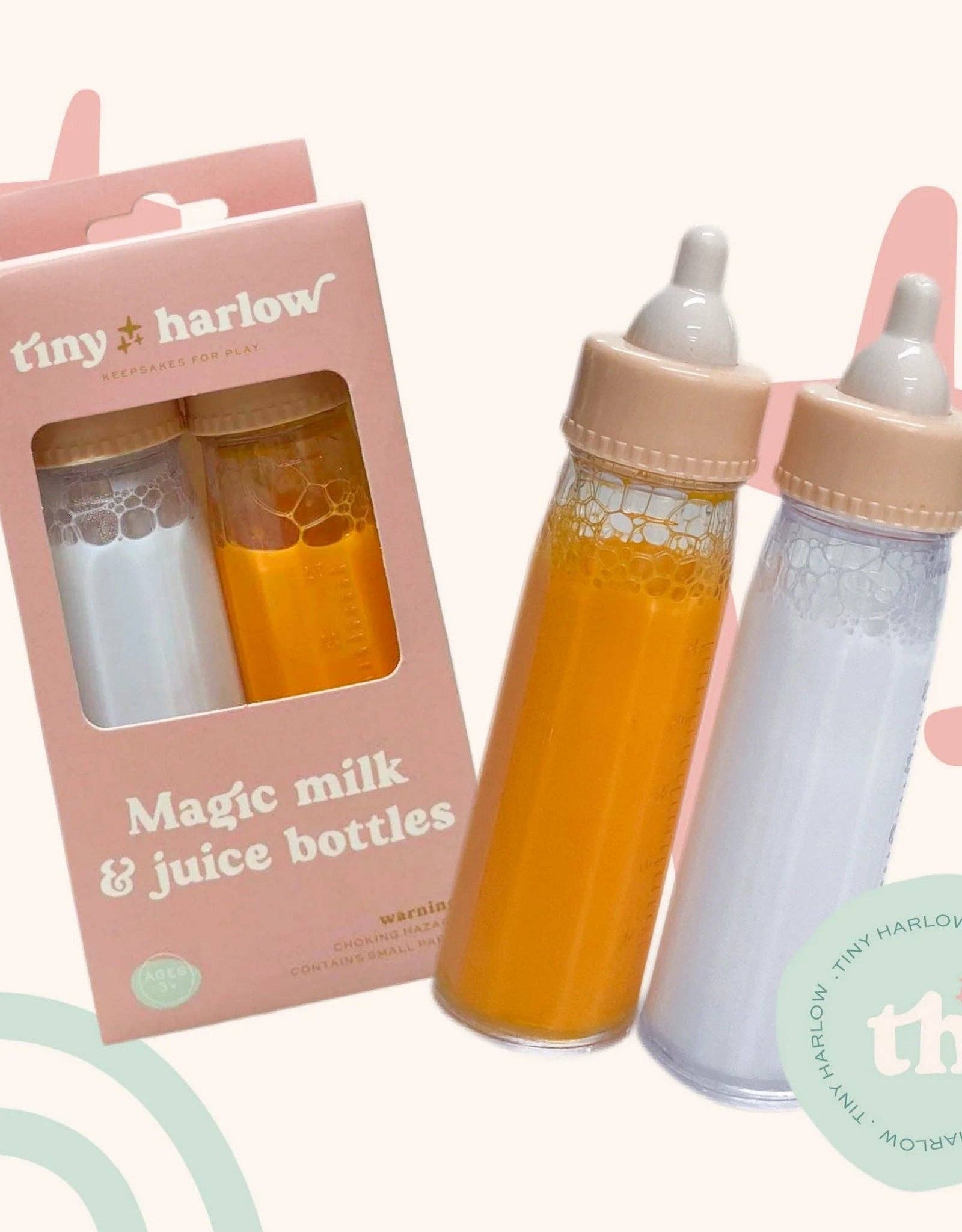 Tiny Tummies Magic Milk & Juice Bottle Set | Doll Feeding Bottles for Reborn & Silicone Dolls