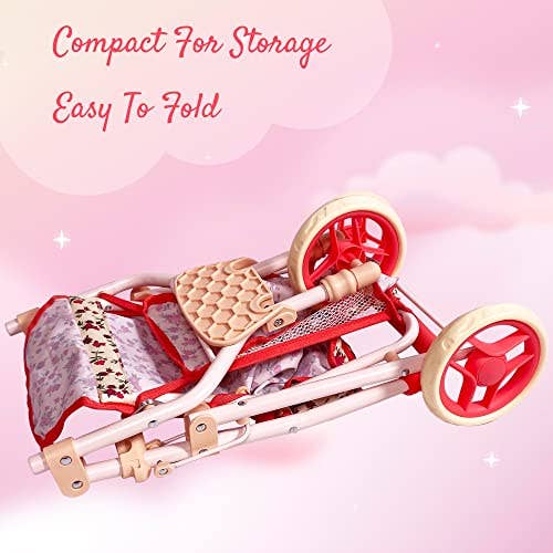 NYDC Floral Doll Jogging Stroller | Reborn & Silicone Doll Pram with Canopy