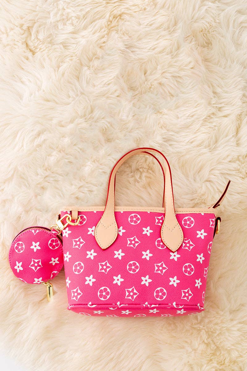 Fuchsia Girls Tote Bag | Bold Mini Diaper Tote with Inside Pocket for Kids & Tweens