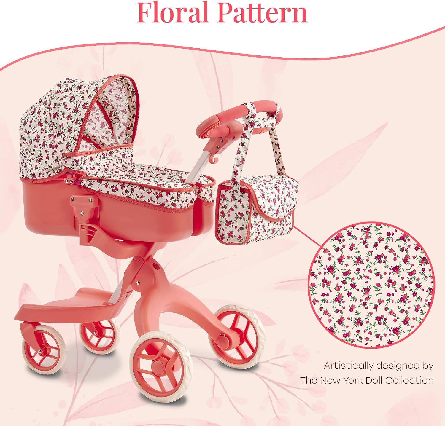 NYDC Deluxe Doll Stroller with Matching Diaper Bag | Reborn & Silicone Doll Pram