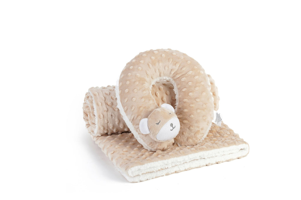 Sleepy Bear Baby Blanket & Neck Pillow Set