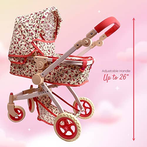 NYDC Convertible Combo Doll Stroller - Vintage Floral | Reborn & Silicone Doll Pram