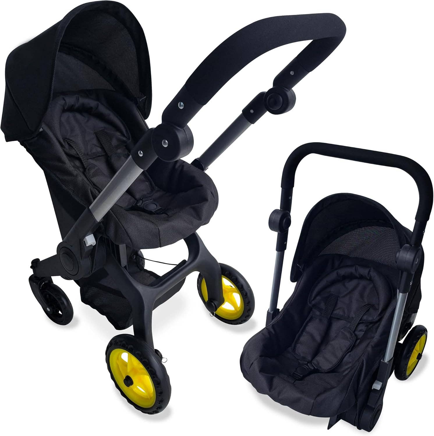NYDC 2-in-1 Convertible Doll Car Seat & Stroller Combo - Black | Reborn & Silicone Doll Pram