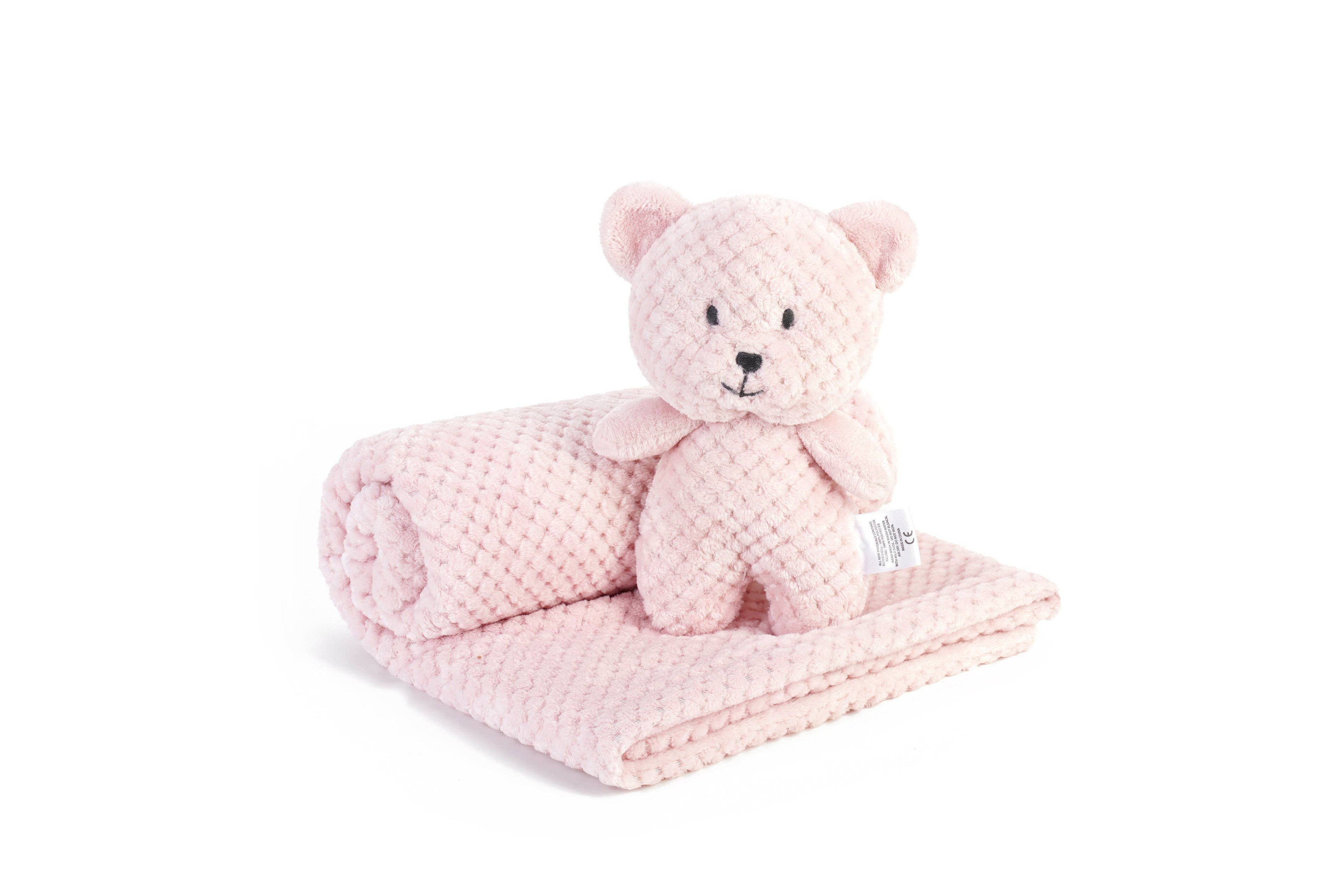 Pink Baby Blanket with Bear Plush Toy