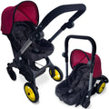 NYDC 2-in-1 Convertible Doll Car Seat & Stroller Combo - Maroon | Reborn & Silicone Doll Pram