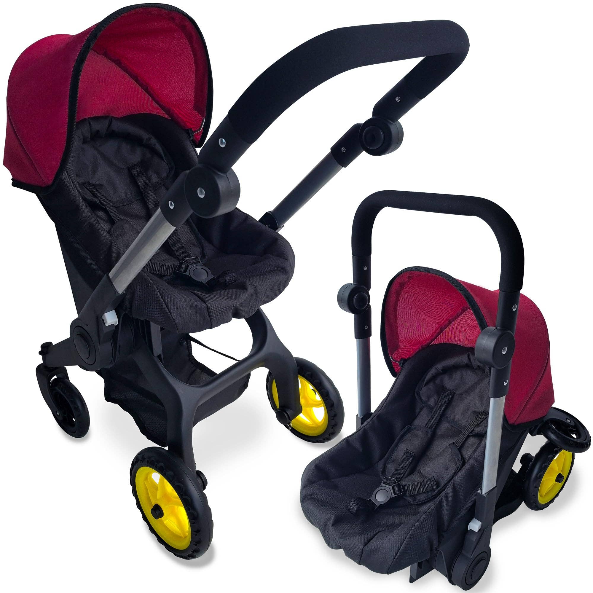 NYDC 2-in-1 Convertible Doll Car Seat & Stroller Combo - Maroon | Reborn & Silicone Doll Pram