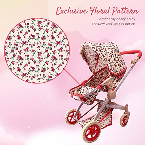 NYDC Convertible Combo Doll Stroller - Vintage Floral | Reborn & Silicone Doll Pram
