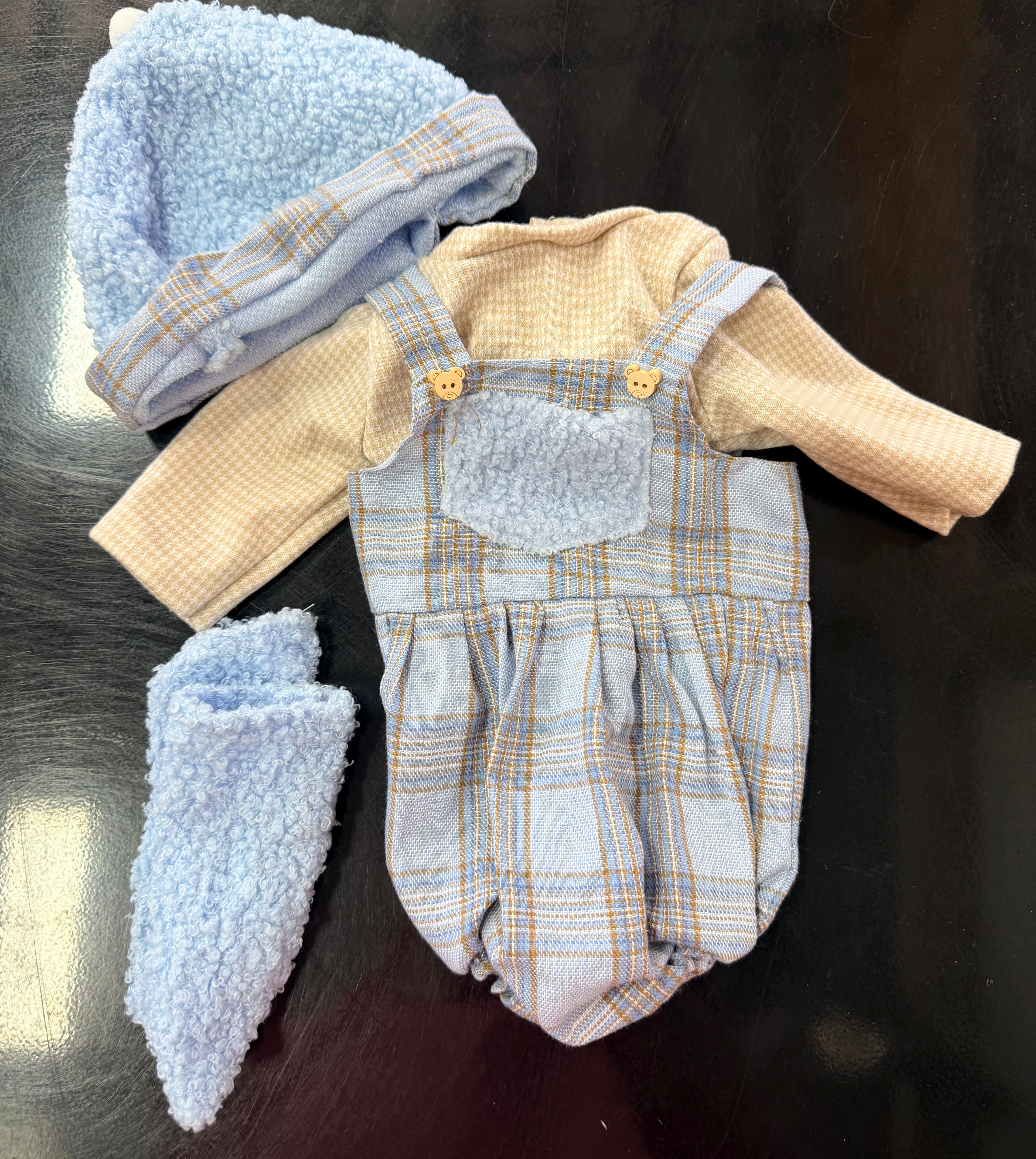 Blue Plaid Jumper Set with Hat & Socks