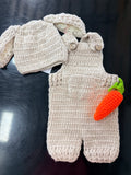 Crochet Overalls Set with Bunny Hat & Carrot Toy