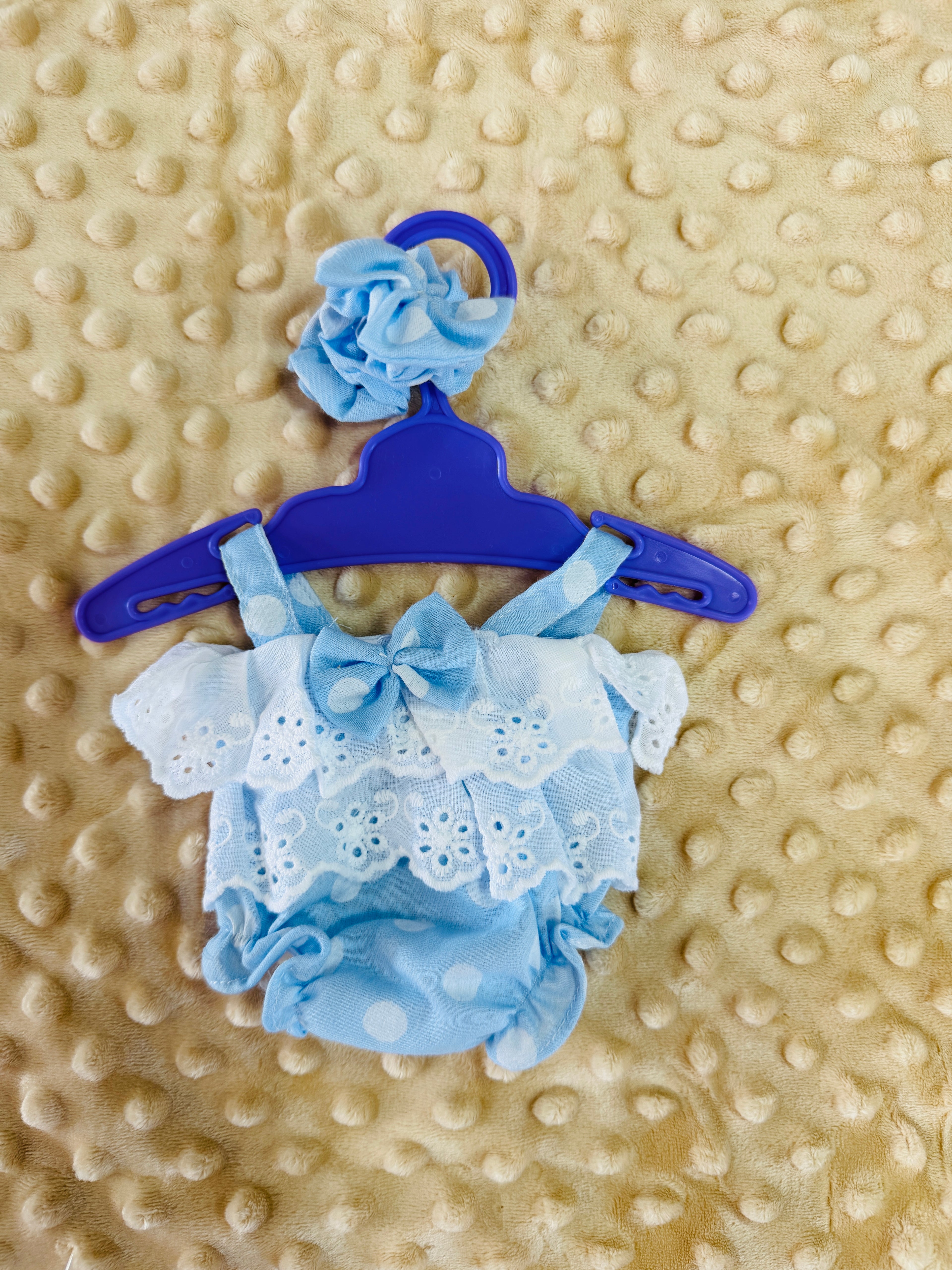 Polka Dot Lace Jumper & Hair Bow Set – 12" Preemie Silicone Baby Doll Outfit