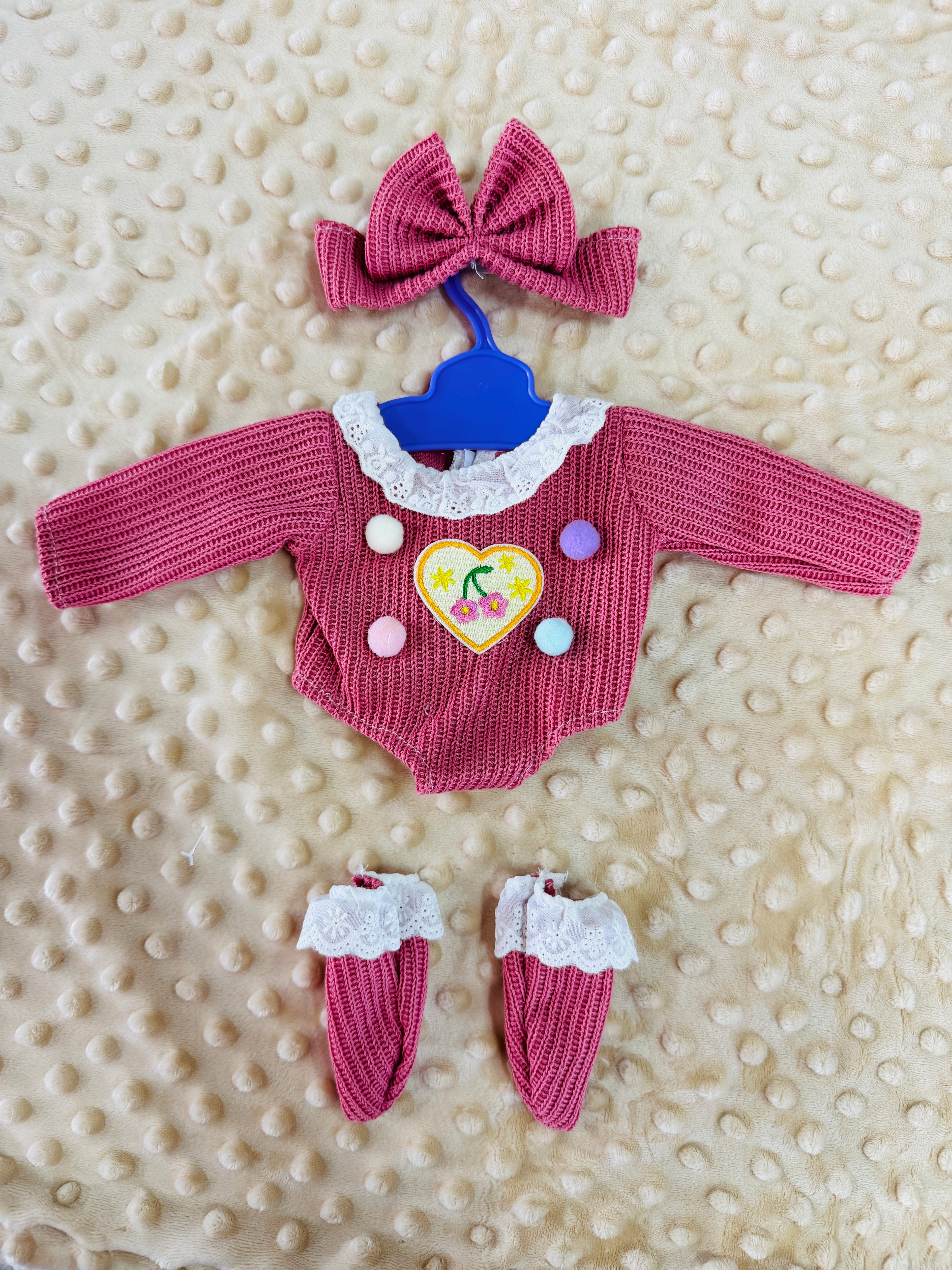 Pink Jumper, Bow & Booties Set – 12" Preemie Silicone Baby Doll Outfit