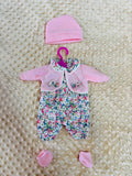 Floral and Pink jumper set with hat and booties