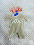 Rainbow Waffle Texture Onesie & Bow – Full Size 14–16" Silicone Baby Doll Outfit