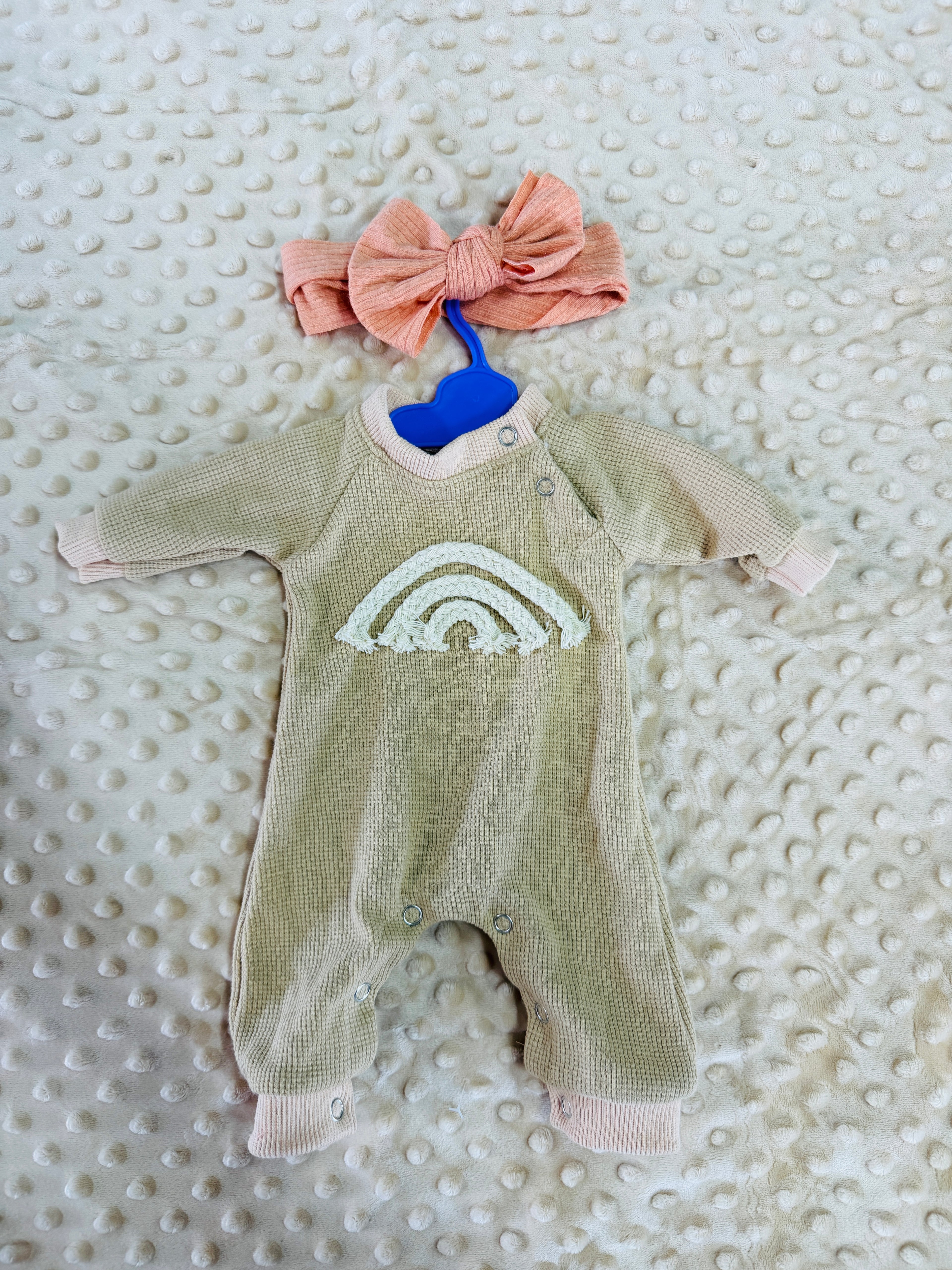 Rainbow Waffle Texture Onesie & Bow – Full Size 14–16" Silicone Baby Doll Outfit