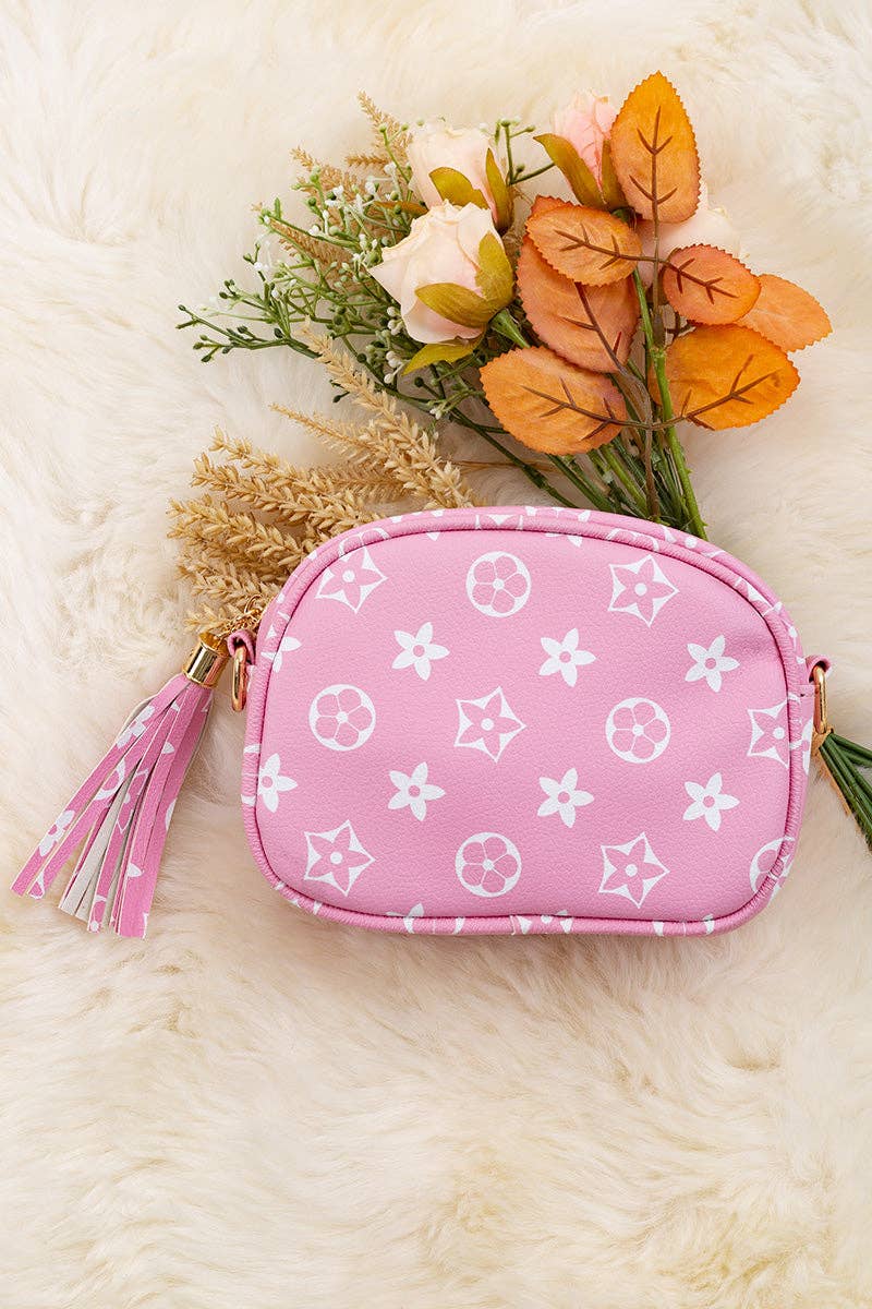 Pink Star Print Mini Crossbody Purse | Trendy Girls Shoulder Bag with Wide Strap
