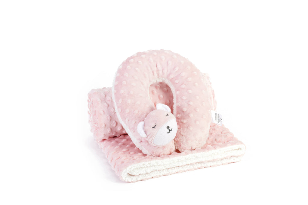 Pink Sleepy Bear Baby Blanket & Neck Pillow Set
