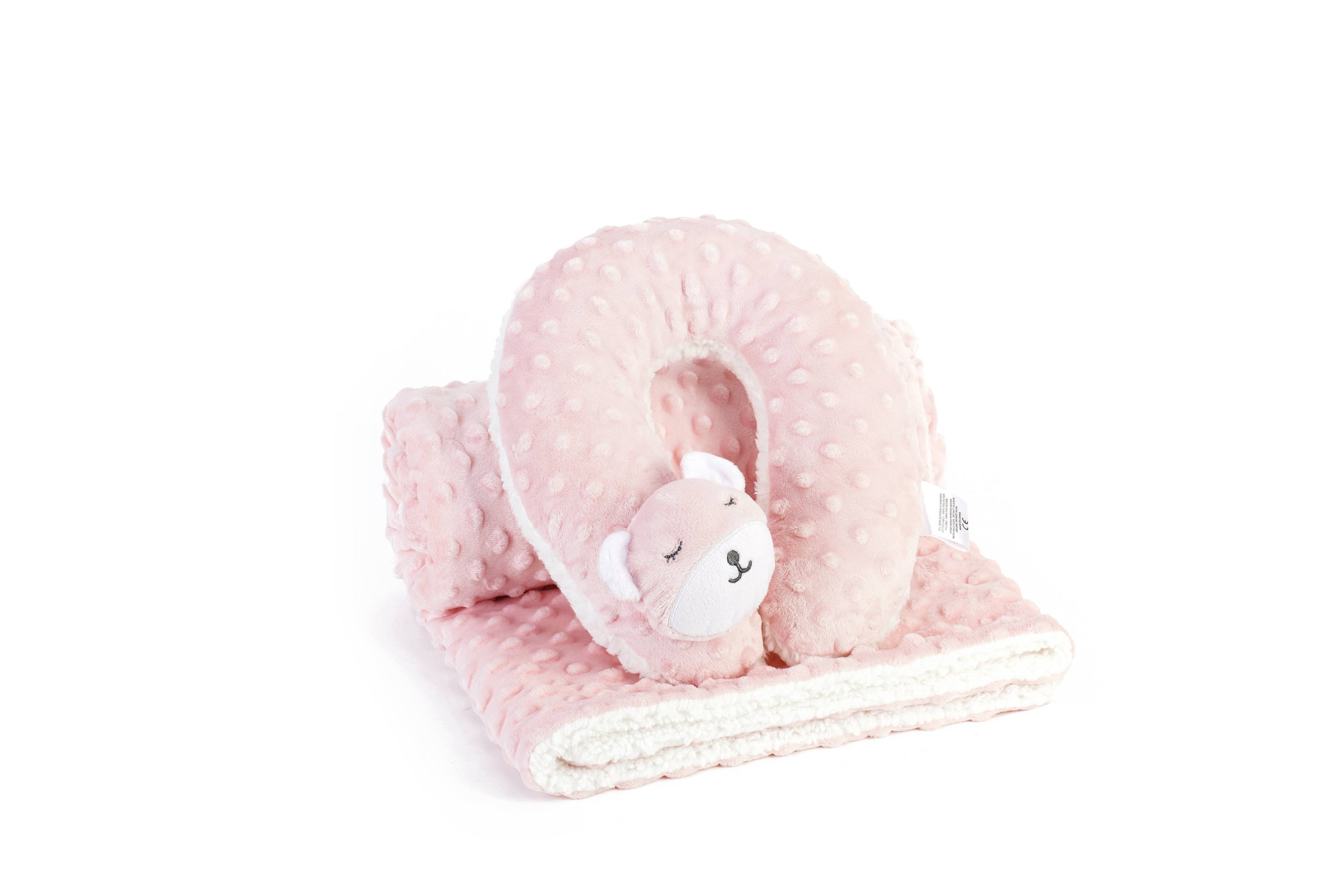 Pink Sleepy Bear Baby Blanket & Neck Pillow Set