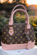 Brown Star Print Mini Purse | Wide Strap Crossbody Bag with Pink Trim for Girls & Tweens