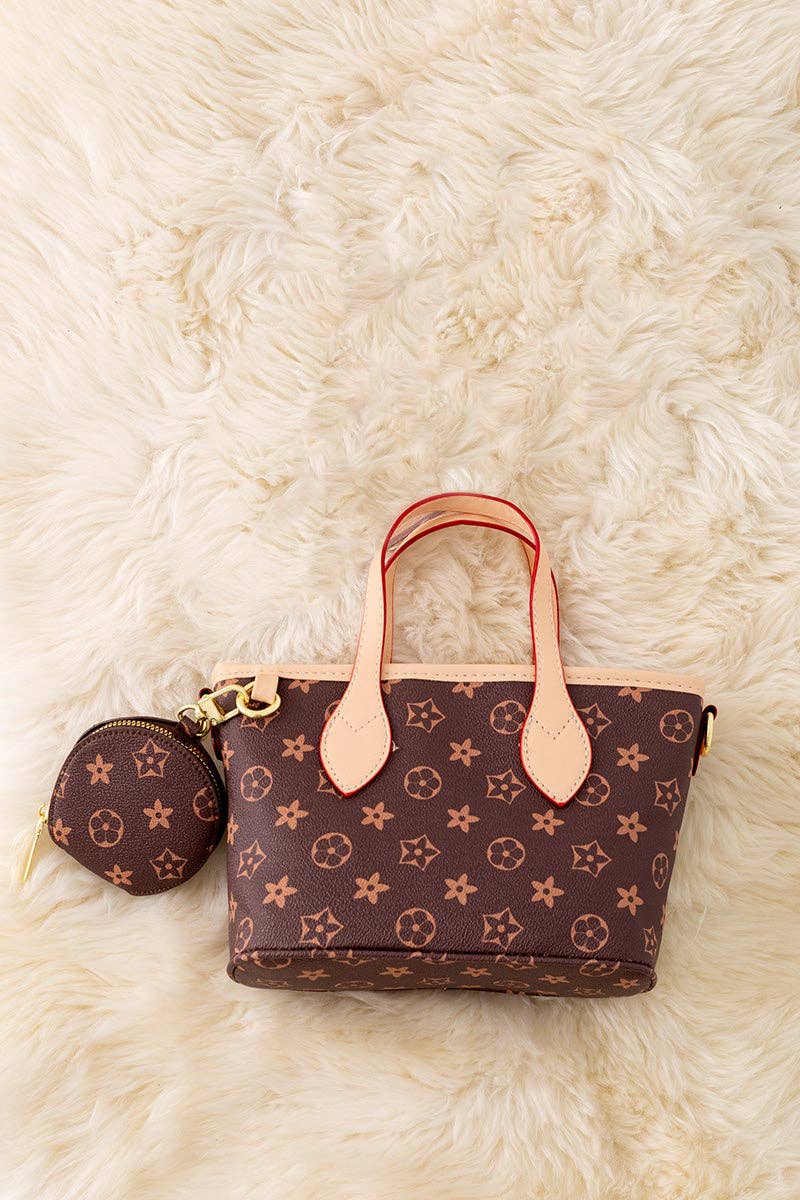 Brown Girls Tote Bag | Stylish Mini Diaper Tote with Inside Pocket for Kids & Tweens