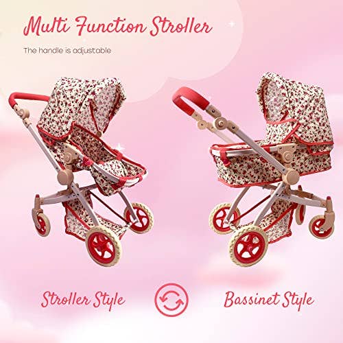 NYDC Convertible Combo Doll Stroller - Vintage Floral | Reborn & Silicone Doll Pram