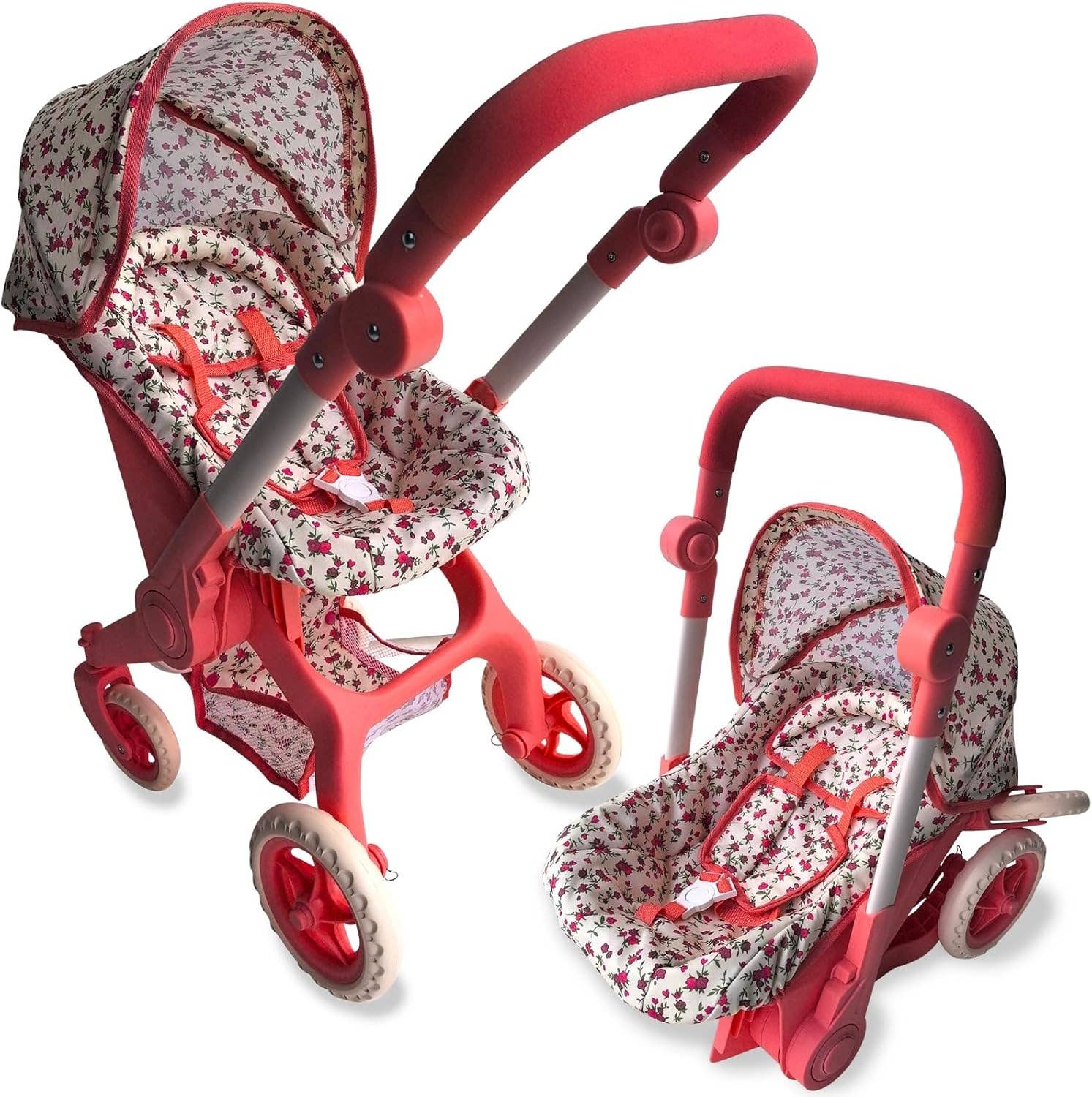 NYDC 2-in-1 Convertible Doll Car Seat & Stroller Combo - Floral | Reborn & Silicone Doll Pram