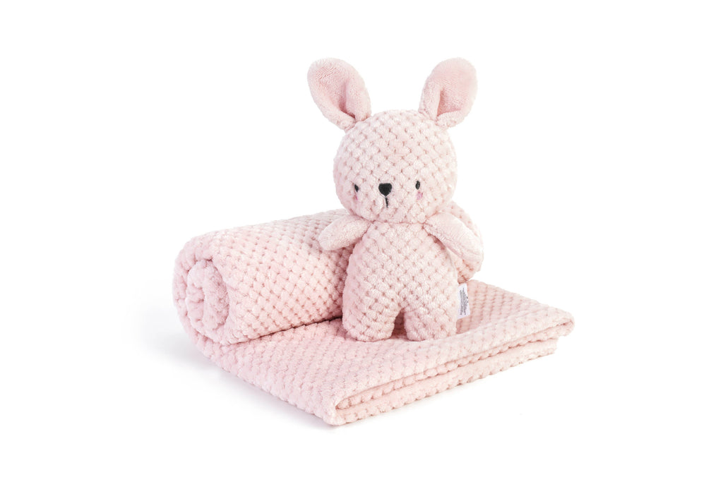 Pink Baby Blanket with Bunny Plush Toy