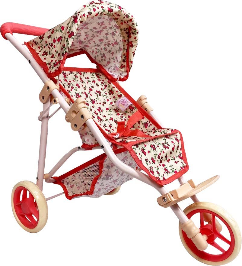 NYDC Floral Doll Jogging Stroller | Reborn & Silicone Doll Pram with Canopy