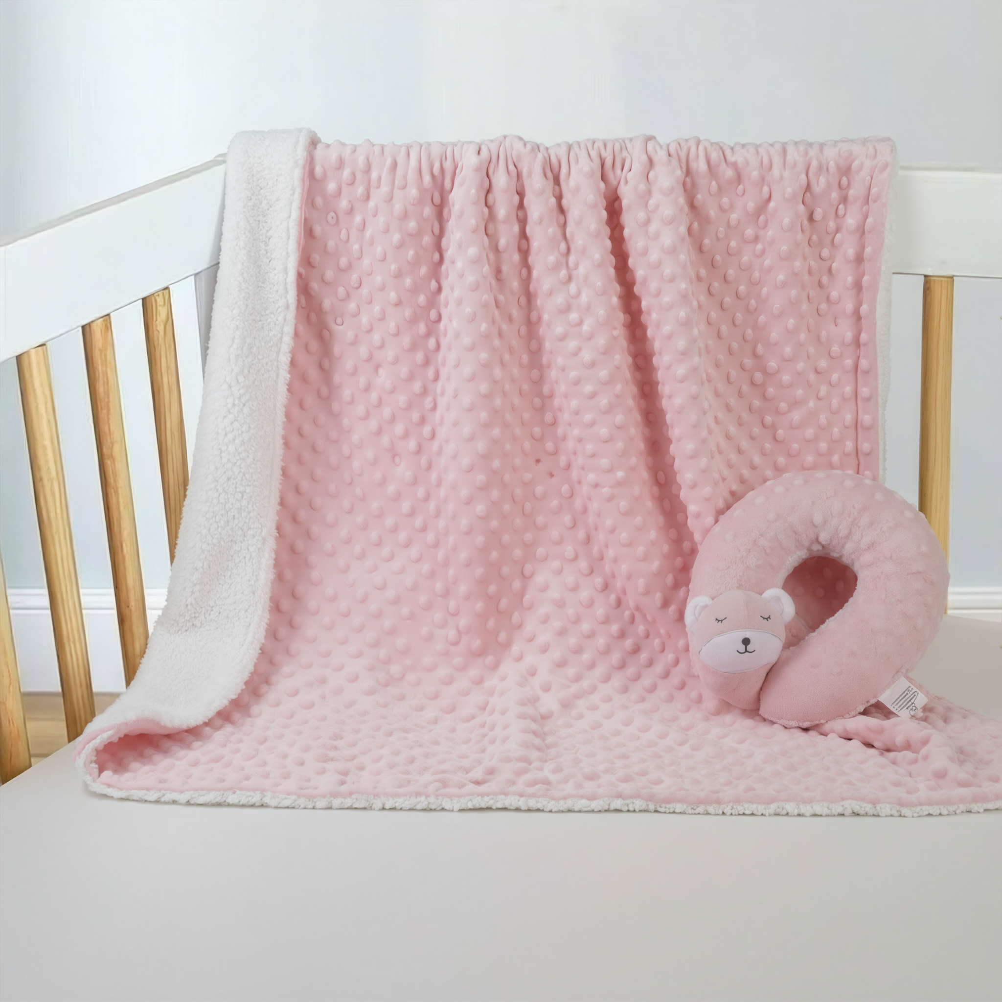 Blue Sleepy Bear Baby Blanket & Neck Pillow Set