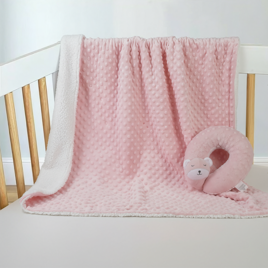 Pink Sleepy Bear Baby Blanket & Neck Pillow Set
