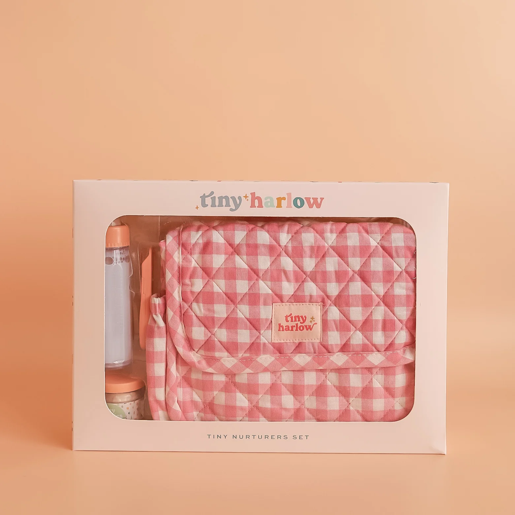 Tiny Harlow Tiny Nurturers Doll Care Gift Set - Pink Gingham | Reborn & Silicone Doll Accessories